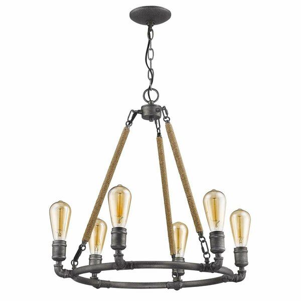 Homeroots 30 x 28.25 x 28.25 in. Grayson 6-Light Antique Gray Chandelier with Jute Wrapped Uprights 398113